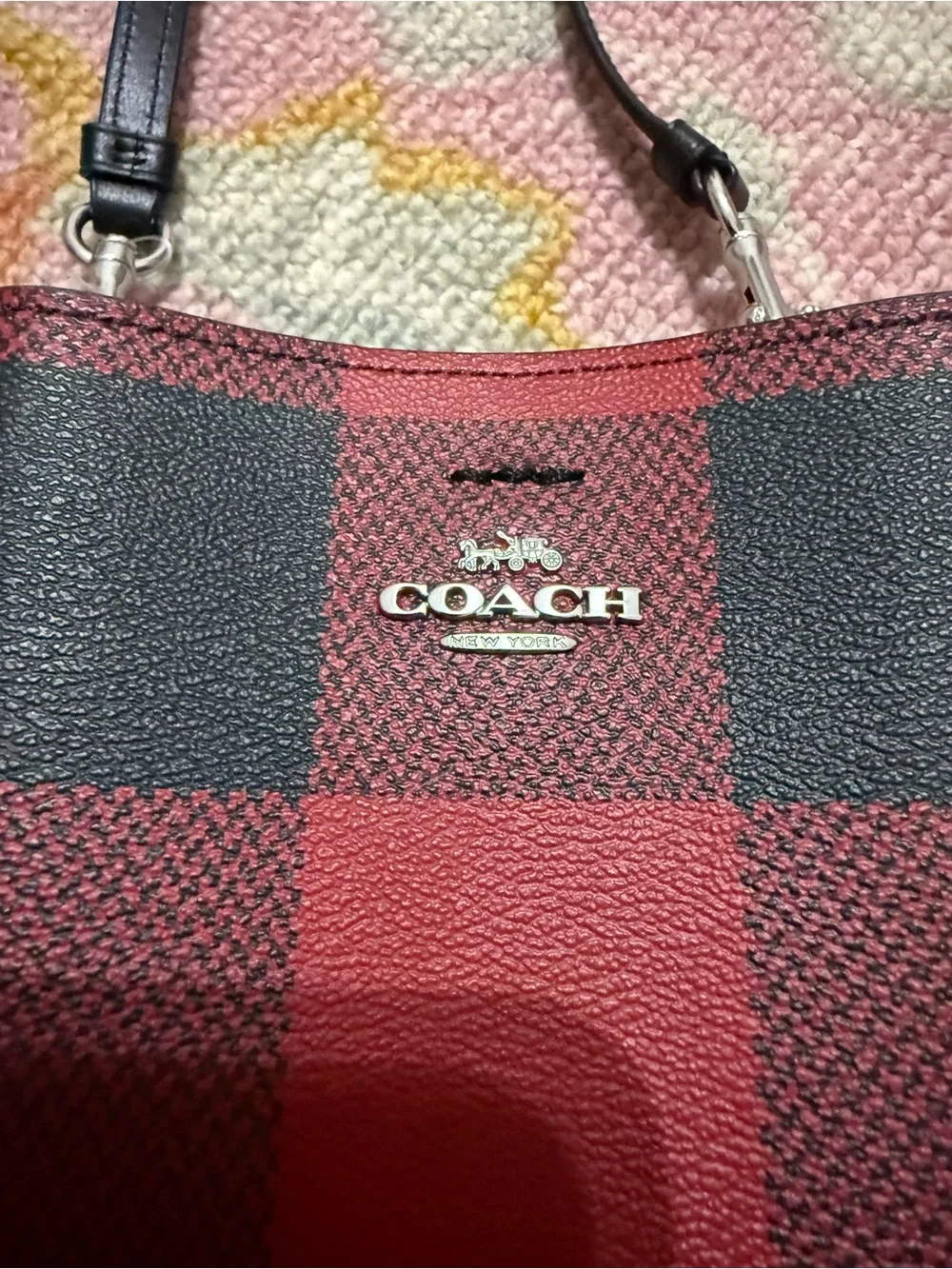 NWT Coach Mini Town Bucket Bag Black/1941 Red Buffalo Plaid Crossbody C7267